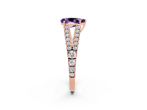 Rose gold Pear Cut Amethyst Split Shank Pavé Engagement Ring with Four-Prong Setting_14