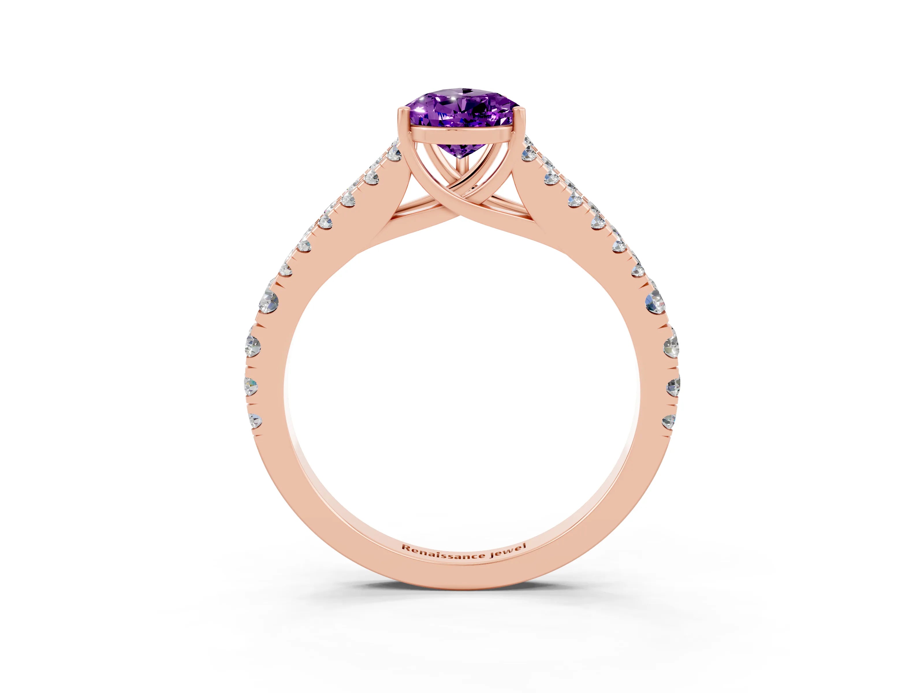Rose gold Pear Cut Amethyst Split Shank Pavé Engagement Ring with Four-Prong Setting_15