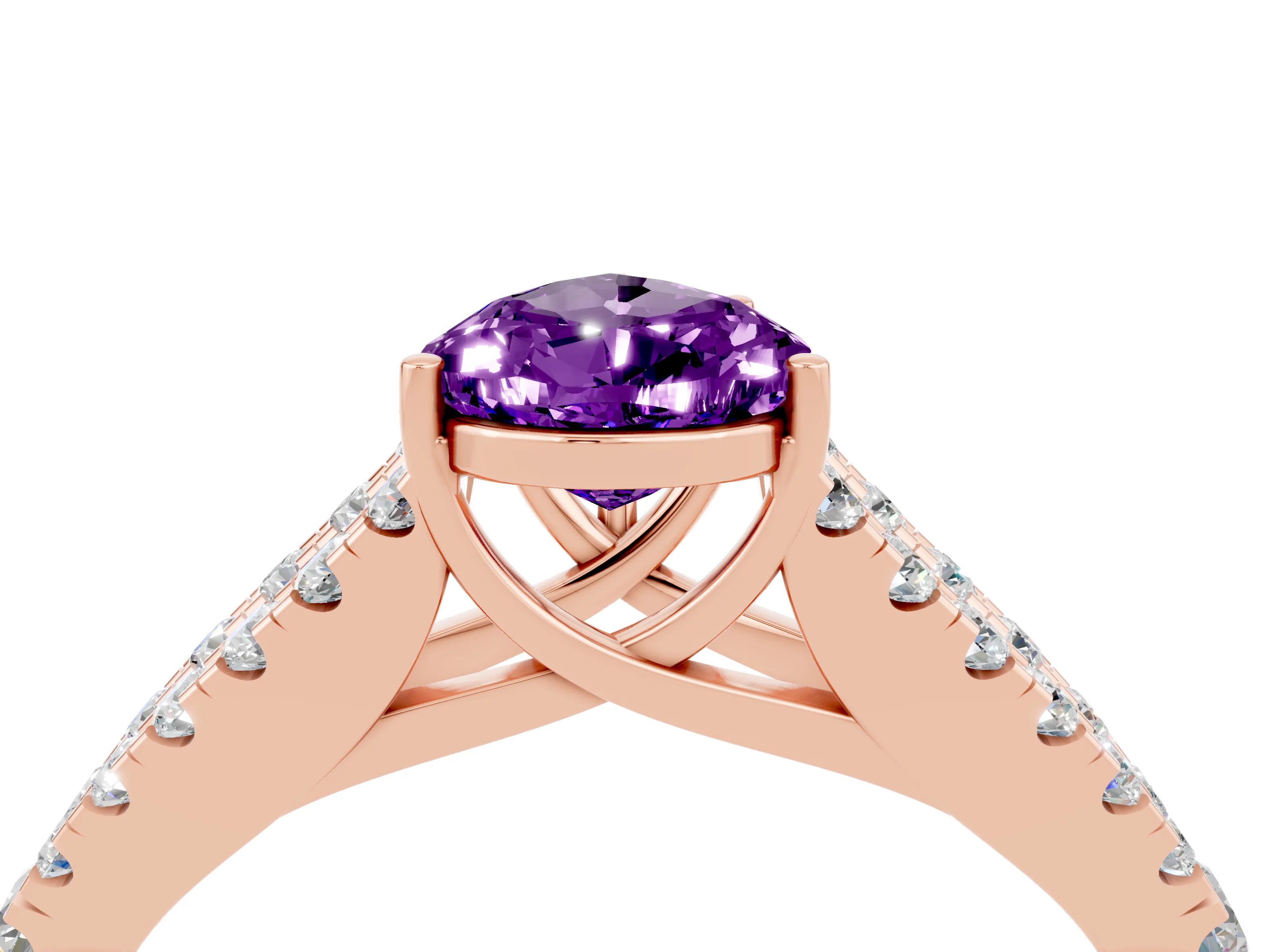 Rose gold Pear Cut Amethyst Split Shank Pavé Engagement Ring with Four-Prong Setting_16