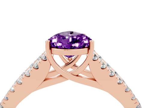 Rose gold Pear Cut Amethyst Split Shank Pavé Engagement Ring with Four-Prong Setting_16