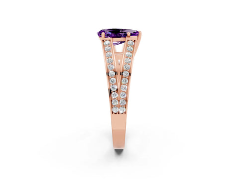 Rose gold Pear Cut Amethyst Split Shank Ring with Pavé Band and Four-Prong Setting_2