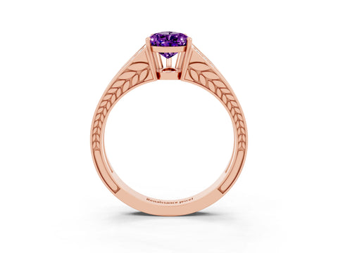 Rose gold Pear Cut Amethyst Split Shank Ring with Pavé Band and Four-Prong Setting_3