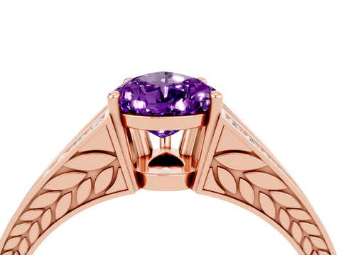 Rose gold Pear Cut Amethyst Split Shank Ring with Pavé Band and Four-Prong Setting_4