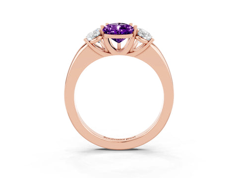 Rose gold Pear Cut Amethyst Three-Stone Ring with Four-Prong Setting and Classic Band_3