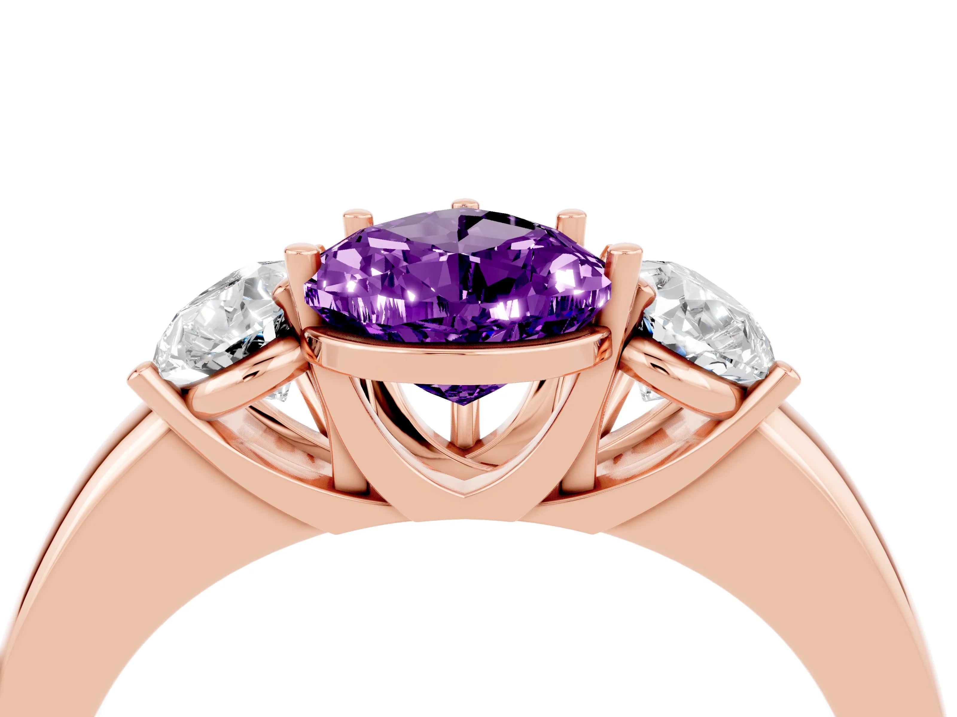 Rose gold Pear Cut Amethyst Three-Stone Ring with Four-Prong Setting and Classic Band_4