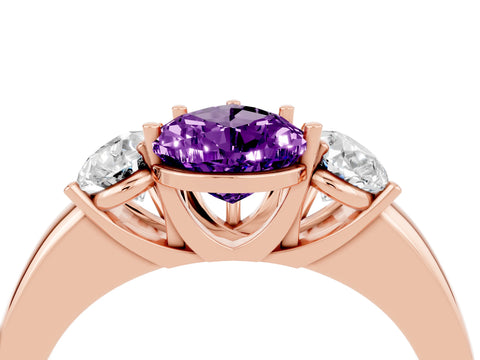 Rose gold Pear Cut Amethyst Three-Stone Ring with Four-Prong Setting and Classic Band_4