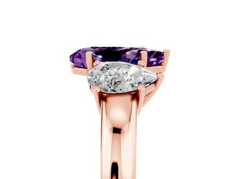 Rose gold Pear Cut Amethyst Three-Stone Ring with Four-Prong Setting and Classic Band_5