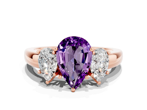 Rose gold Pear Cut Amethyst Three-Stone Ring with Four-Prong Setting and Classic Band
