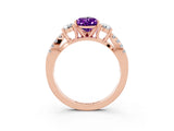 Rose gold Pear Cut Amethyst Three-Stone Ring with Pavé Split Shank and Four-Prong Setting_15