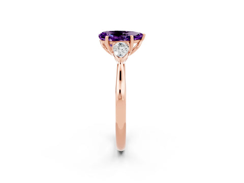 Rose gold Pear Cut Amethyst Three-Stone Ring with Pear Side Stones and Four-Prong Setting_14
