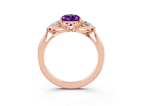 Rose gold Pear Cut Amethyst Three-Stone Ring with Pear Side Stones and Four-Prong Setting_15