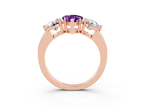 Rose gold Pear Cut Amethyst Three-Stone Ring with Prong Setting and Classic Band_3