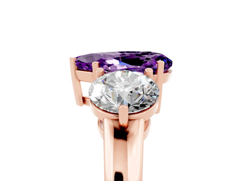 Rose gold Pear Cut Amethyst Three-Stone Ring with Prong Setting and Classic Band_5