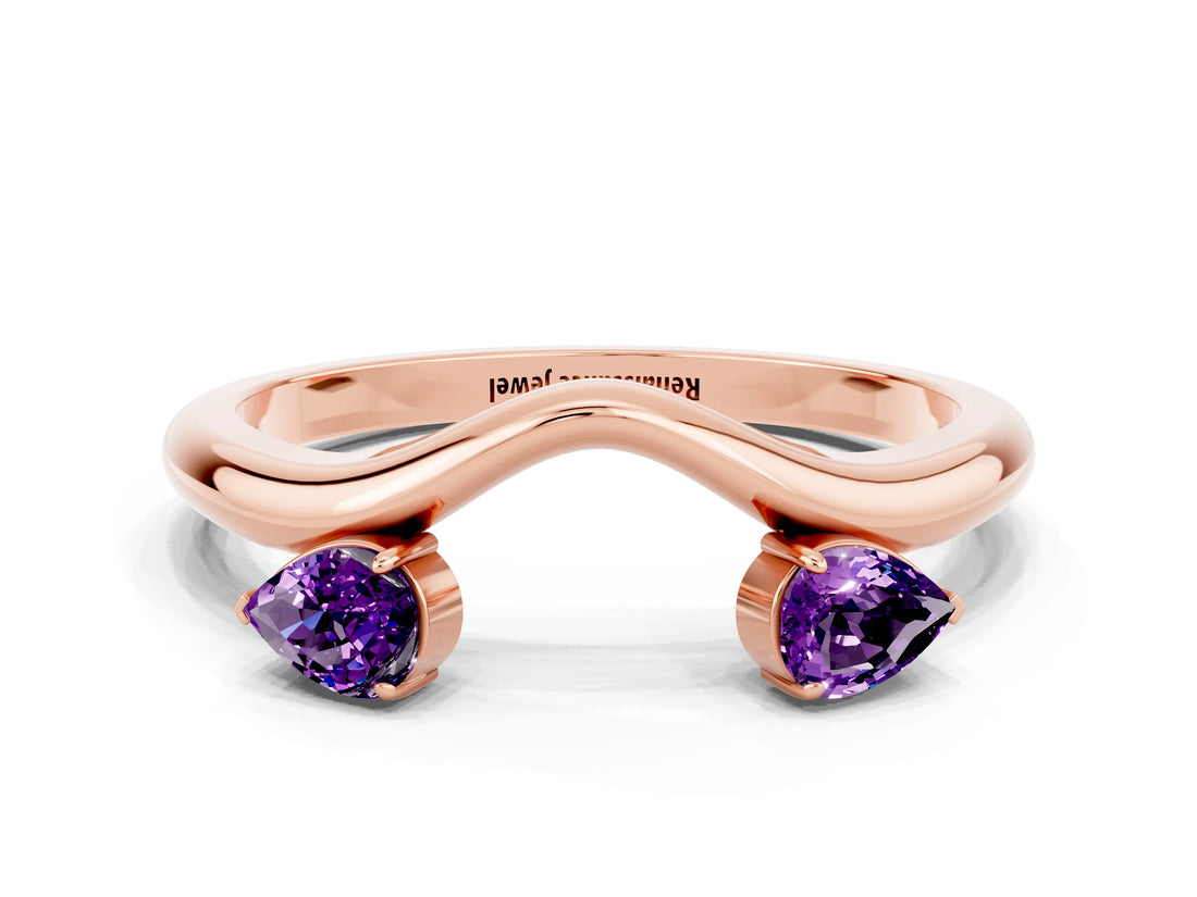 Rose gold Pear Cut Amethyst Two-Stone Open Band Ring with Prong Setting_6