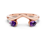 Rose gold Pear Cut Amethyst Two-Stone Open Band Ring with Prong Setting_6