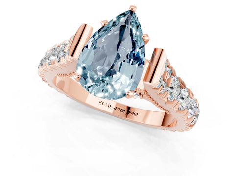 Rose gold Pear Cut Aquamarine Classic Solitaire Ring with Pavé Band and Four-Prong Setting_1