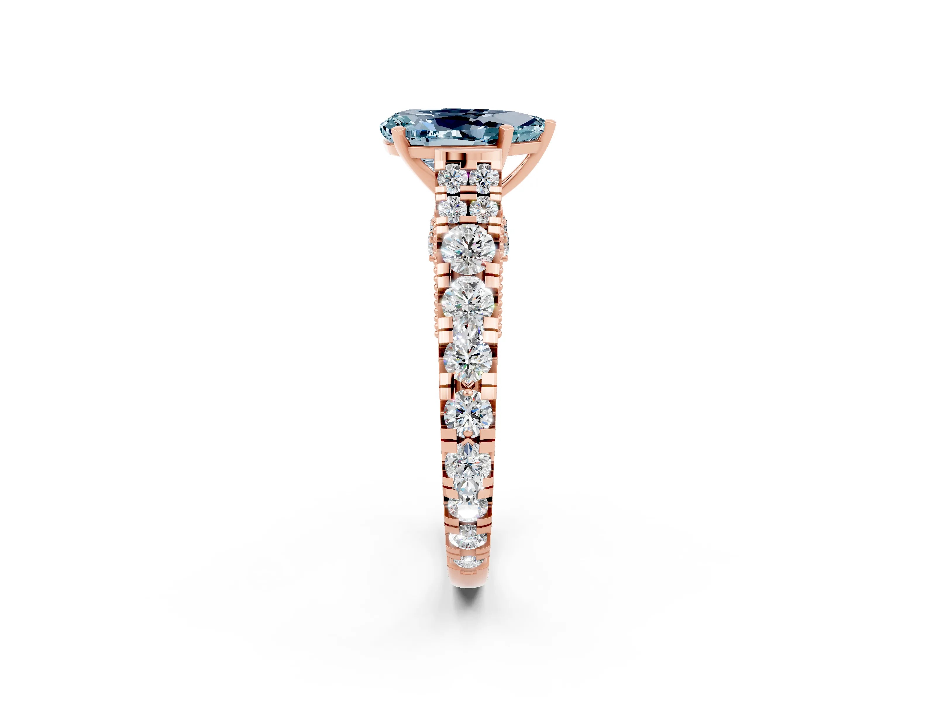 Rose gold Pear Cut Aquamarine Classic Solitaire Ring with Pavé Band and Four-Prong Setting_2
