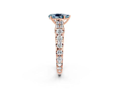 Rose gold Pear Cut Aquamarine Classic Solitaire Ring with Pavé Band and Four-Prong Setting_2