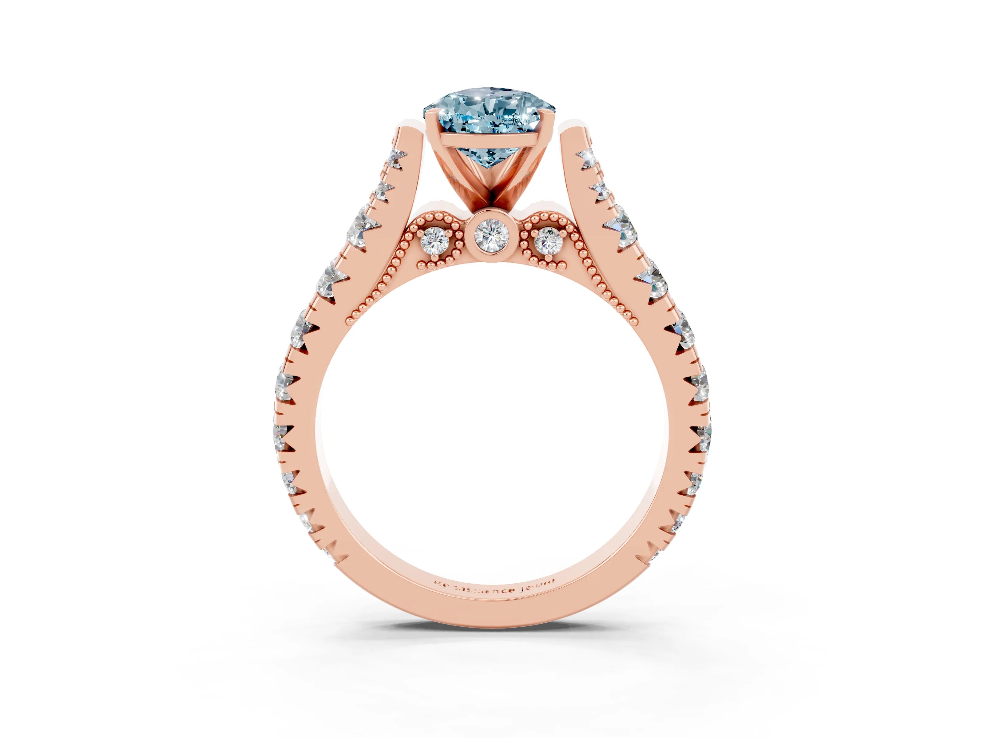 Rose gold Pear Cut Aquamarine Classic Solitaire Ring with Pavé Band and Four-Prong Setting_3