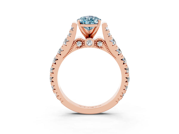 Rose gold Pear Cut Aquamarine Classic Solitaire Ring with Pavé Band and Four-Prong Setting
