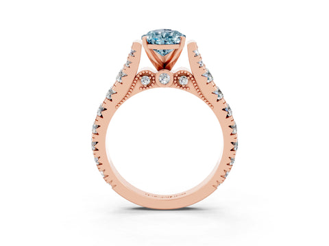 Rose gold Pear Cut Aquamarine Classic Solitaire Ring with Pavé Band and Four-Prong Setting_3