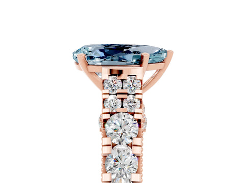 Rose gold Pear Cut Aquamarine Classic Solitaire Ring with Pavé Band and Four-Prong Setting_5