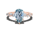 Rose gold Pear Cut Aquamarine Cluster Side Stone Solitaire Ring with Prong Setting_24