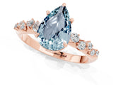 Rose gold Pear Cut Aquamarine Cluster Side Stone Solitaire Ring with Prong Setting_25
