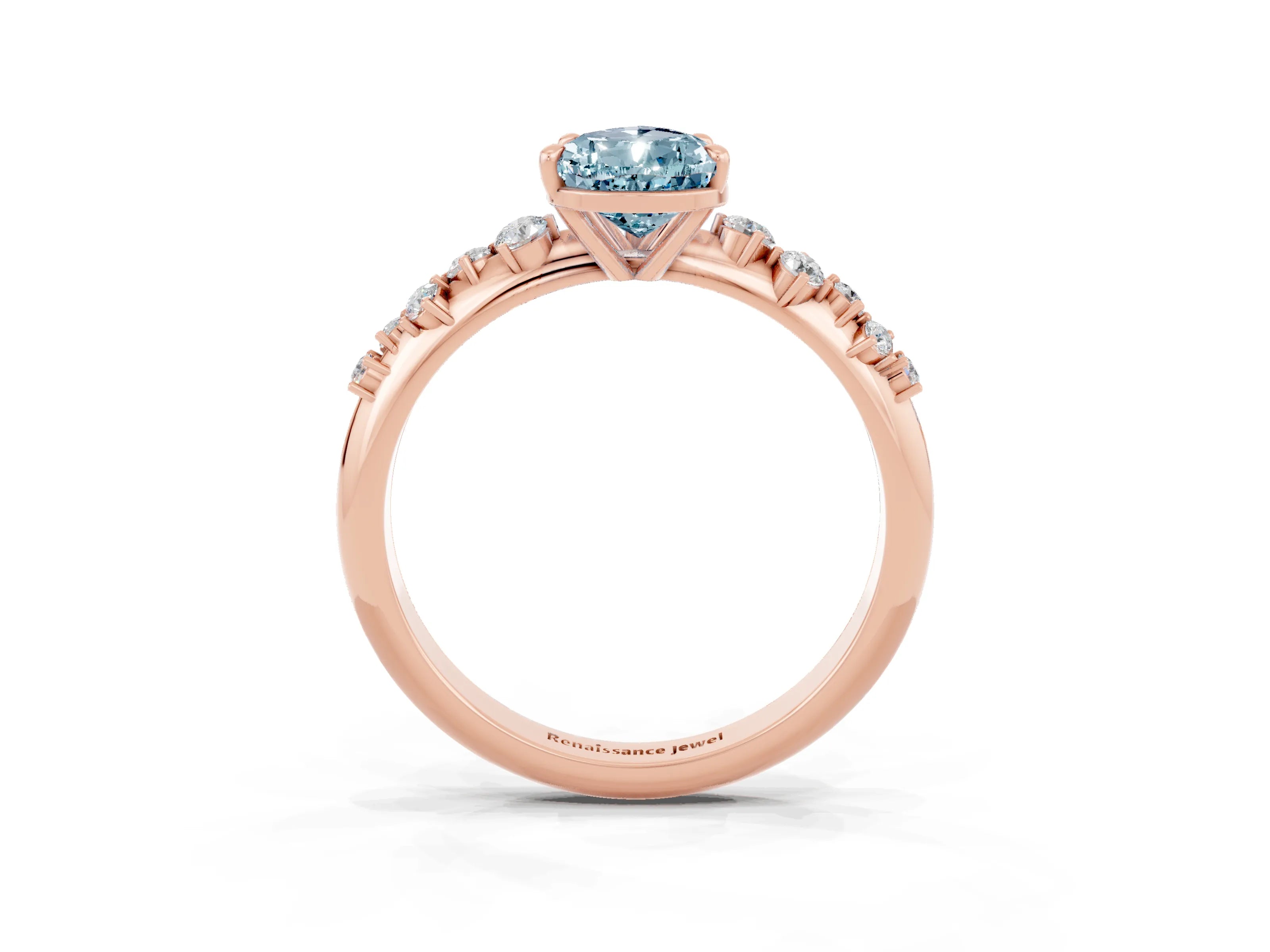 Rose gold Pear Cut Aquamarine Cluster Side Stone Solitaire Ring with Prong Setting_27