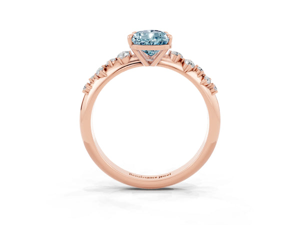 Rose gold Pear Cut Aquamarine Cluster Side Stone Solitaire Ring with Prong Setting