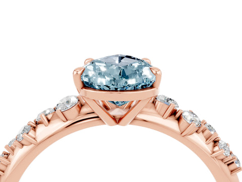 Rose gold Pear Cut Aquamarine Cluster Side Stone Solitaire Ring with Prong Setting_28