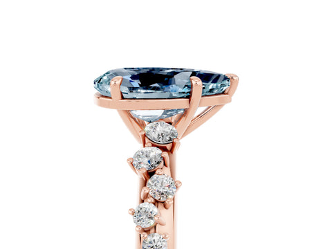 Rose gold Pear Cut Aquamarine Cluster Side Stone Solitaire Ring with Prong Setting_29