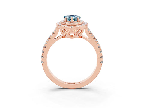 Rose gold Pear Cut Aquamarine Double Halo Ring with Pavé Band and Prong Setting_15