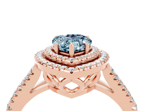 Rose gold Pear Cut Aquamarine Double Halo Ring with Pavé Band and Prong Setting_16