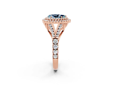 Rose gold Pear Cut Aquamarine Double Halo Ring with Split Shank and Prong Setting_14