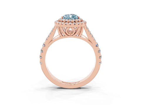 Rose gold Pear Cut Aquamarine Double Halo Ring with Split Shank and Prong Setting_15