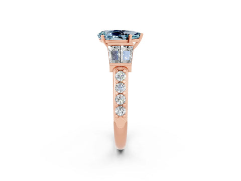 Rose gold Pear Cut Aquamarine Engagement Ring with Baguette Side Stones and Channel Set Band_2