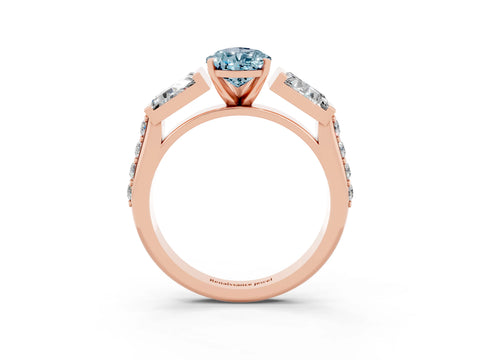 Rose gold Pear Cut Aquamarine Engagement Ring with Baguette Side Stones and Channel Set Band_3