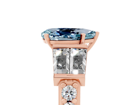 Rose gold Pear Cut Aquamarine Engagement Ring with Baguette Side Stones and Channel Set Band_5