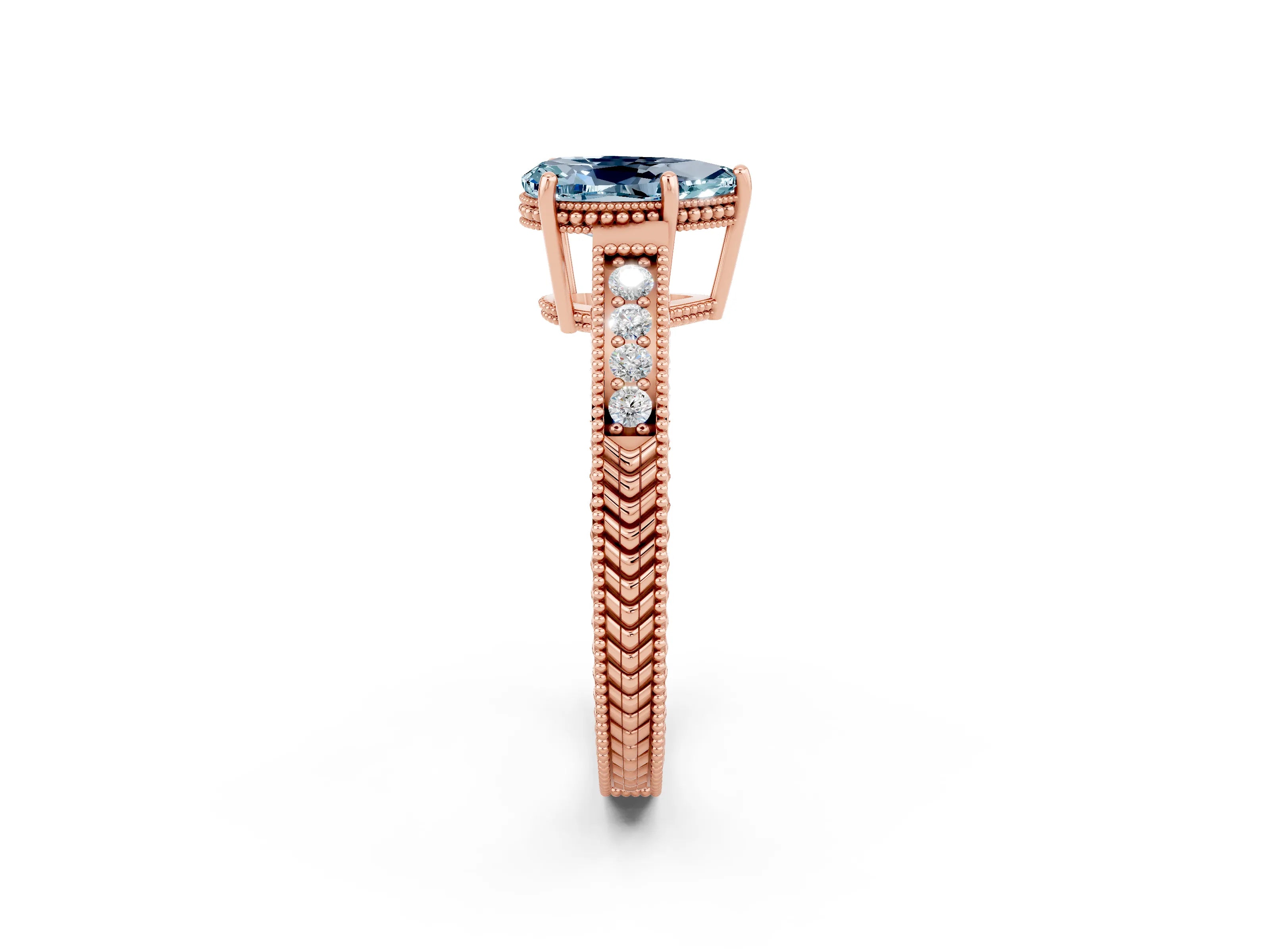 Rose gold Pear Cut Aquamarine Engagement Ring with Milgrain Channel Set Band and Prong Setting_2