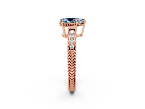 Rose gold Pear Cut Aquamarine Engagement Ring with Milgrain Channel Set Band and Prong Setting_2