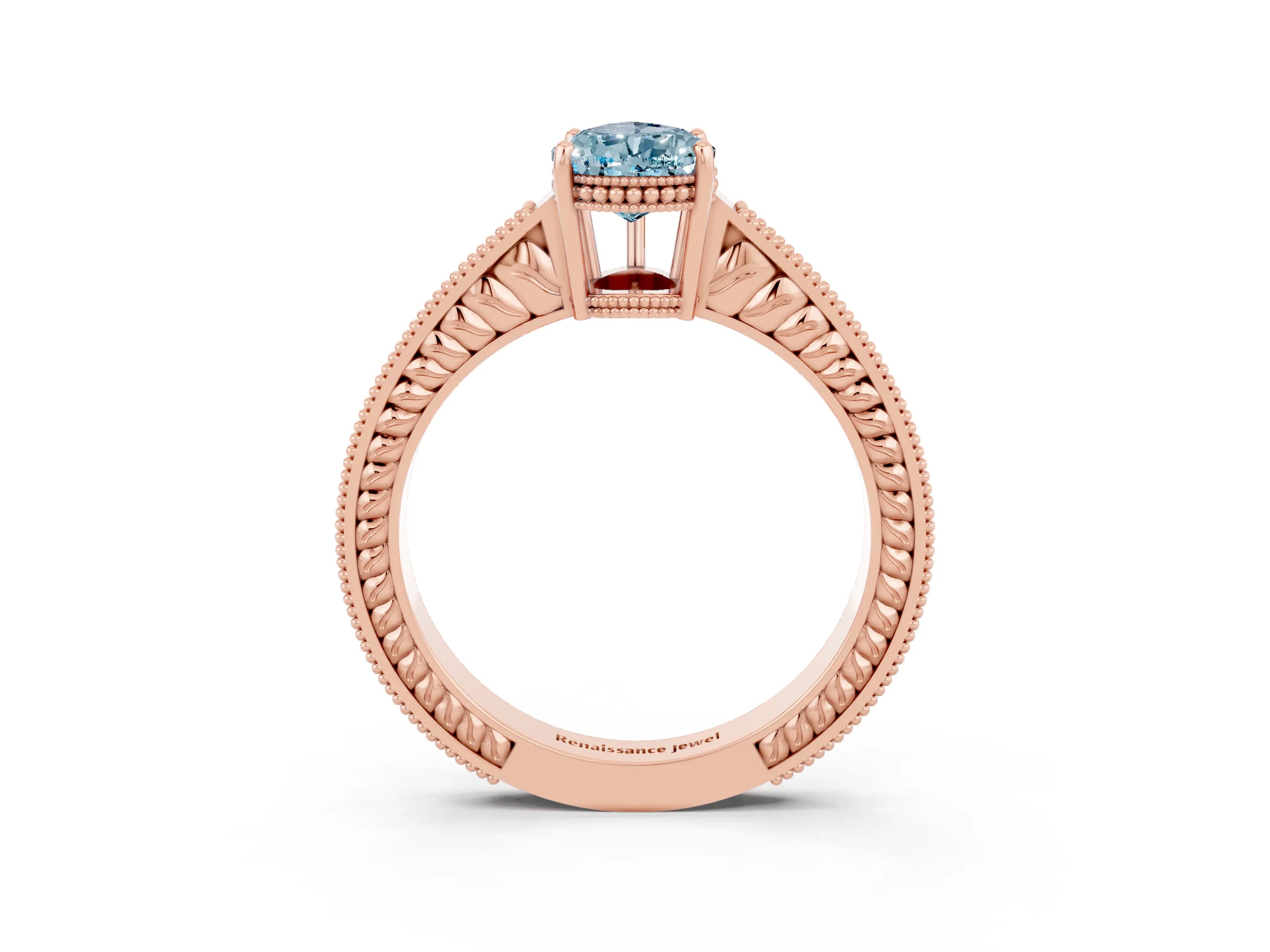 Rose gold Pear Cut Aquamarine Engagement Ring with Milgrain Channel Set Band and Prong Setting_3