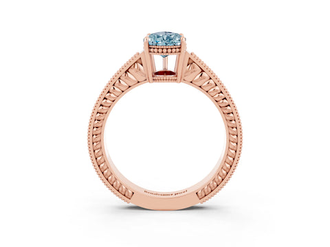 Rose gold Pear Cut Aquamarine Engagement Ring with Milgrain Channel Set Band and Prong Setting_3