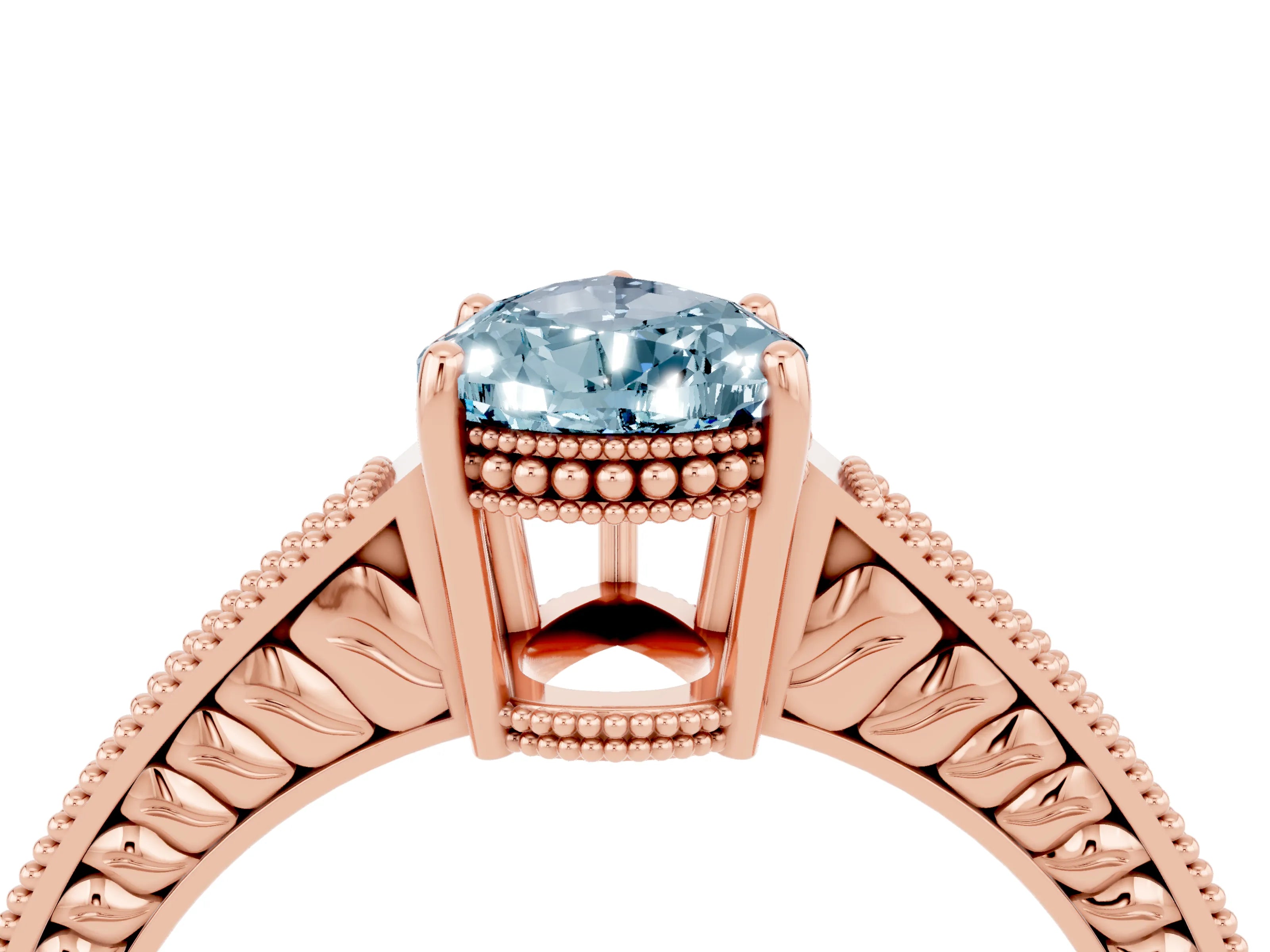 Rose gold Pear Cut Aquamarine Engagement Ring with Milgrain Channel Set Band and Prong Setting_4