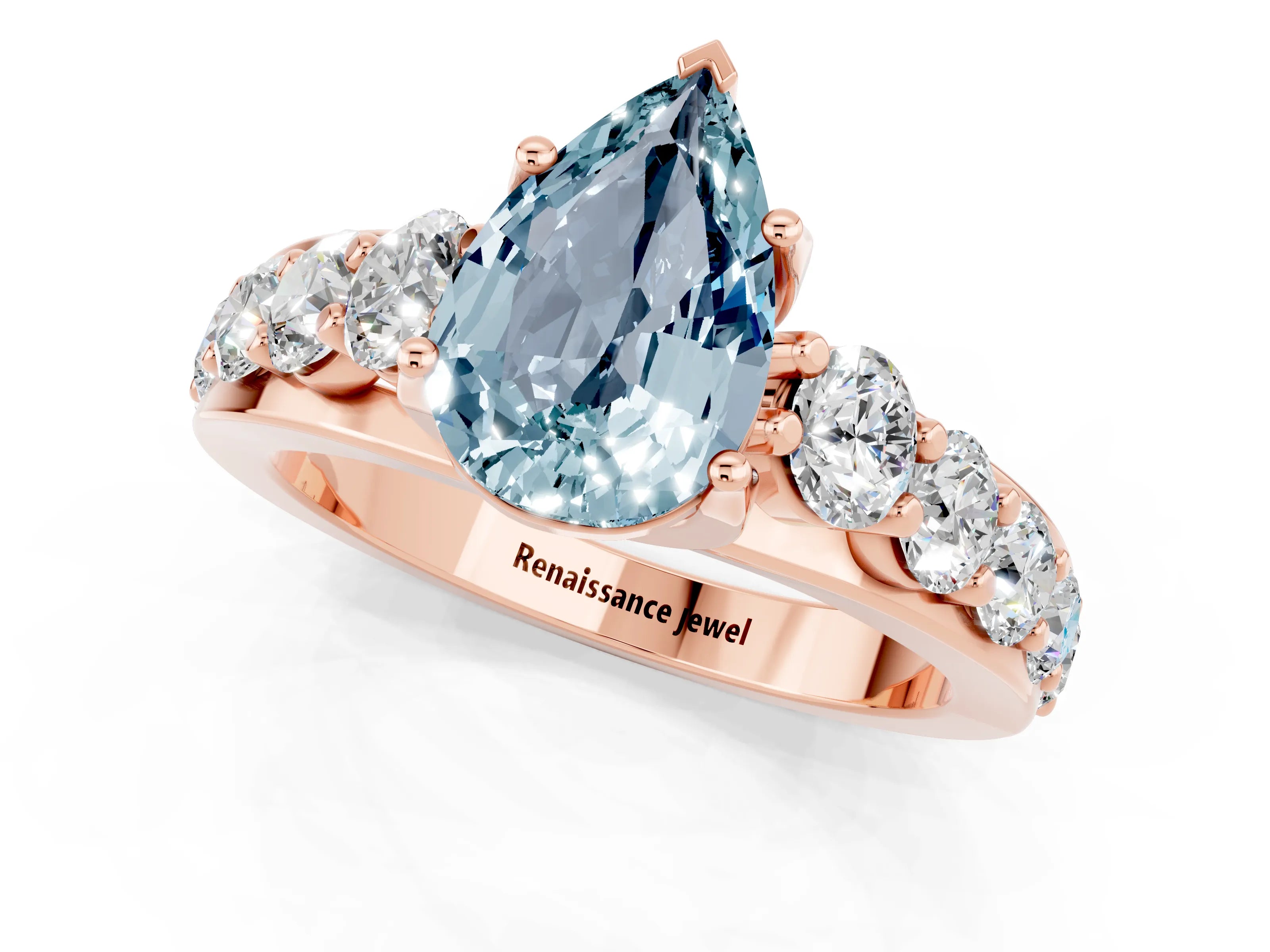 Rose gold Pear Cut Aquamarine Engagement Ring with Pavé Band and Four-Prong Setting_1