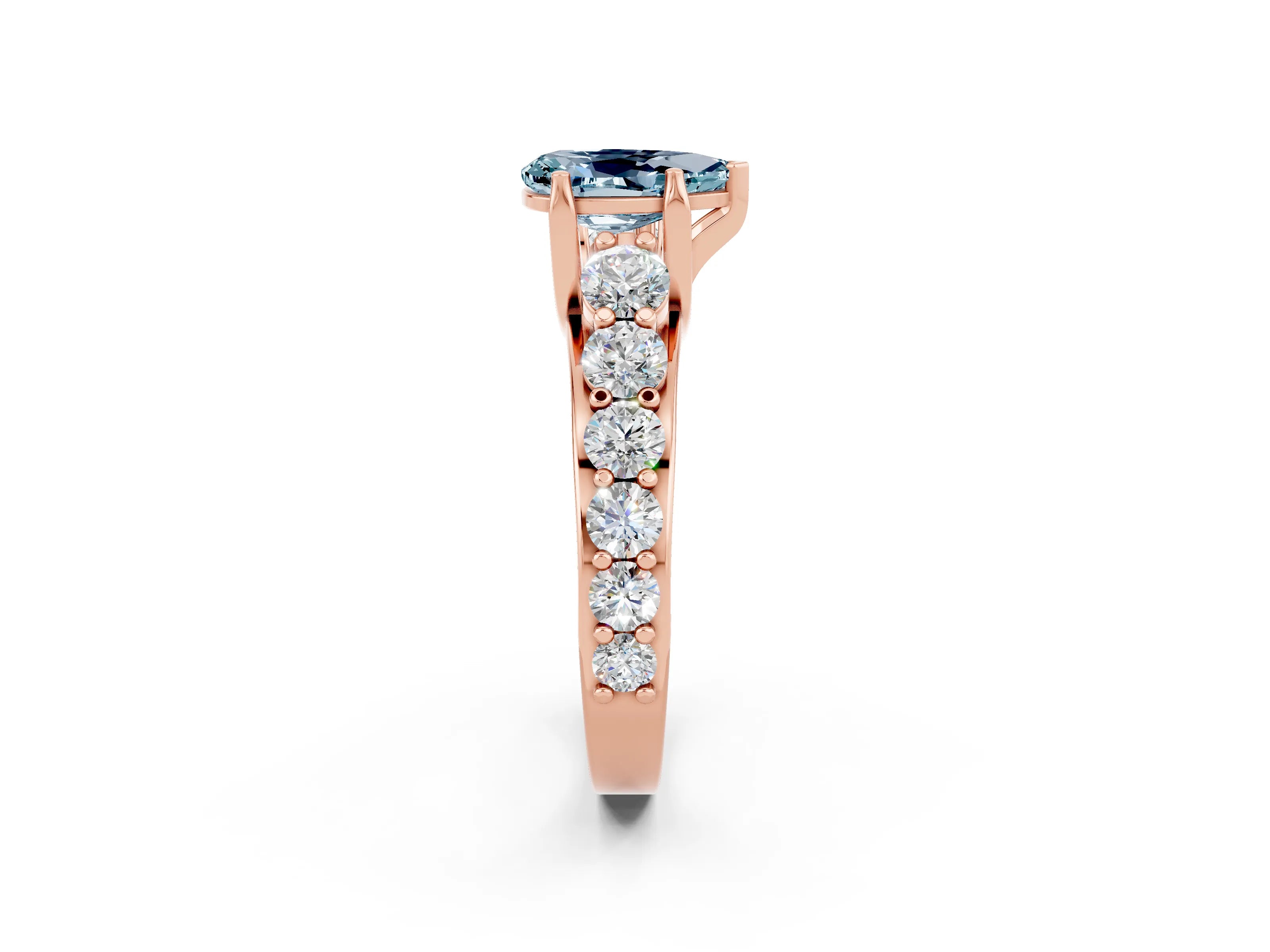 Rose gold Pear Cut Aquamarine Engagement Ring with Pavé Band and Four-Prong Setting_2