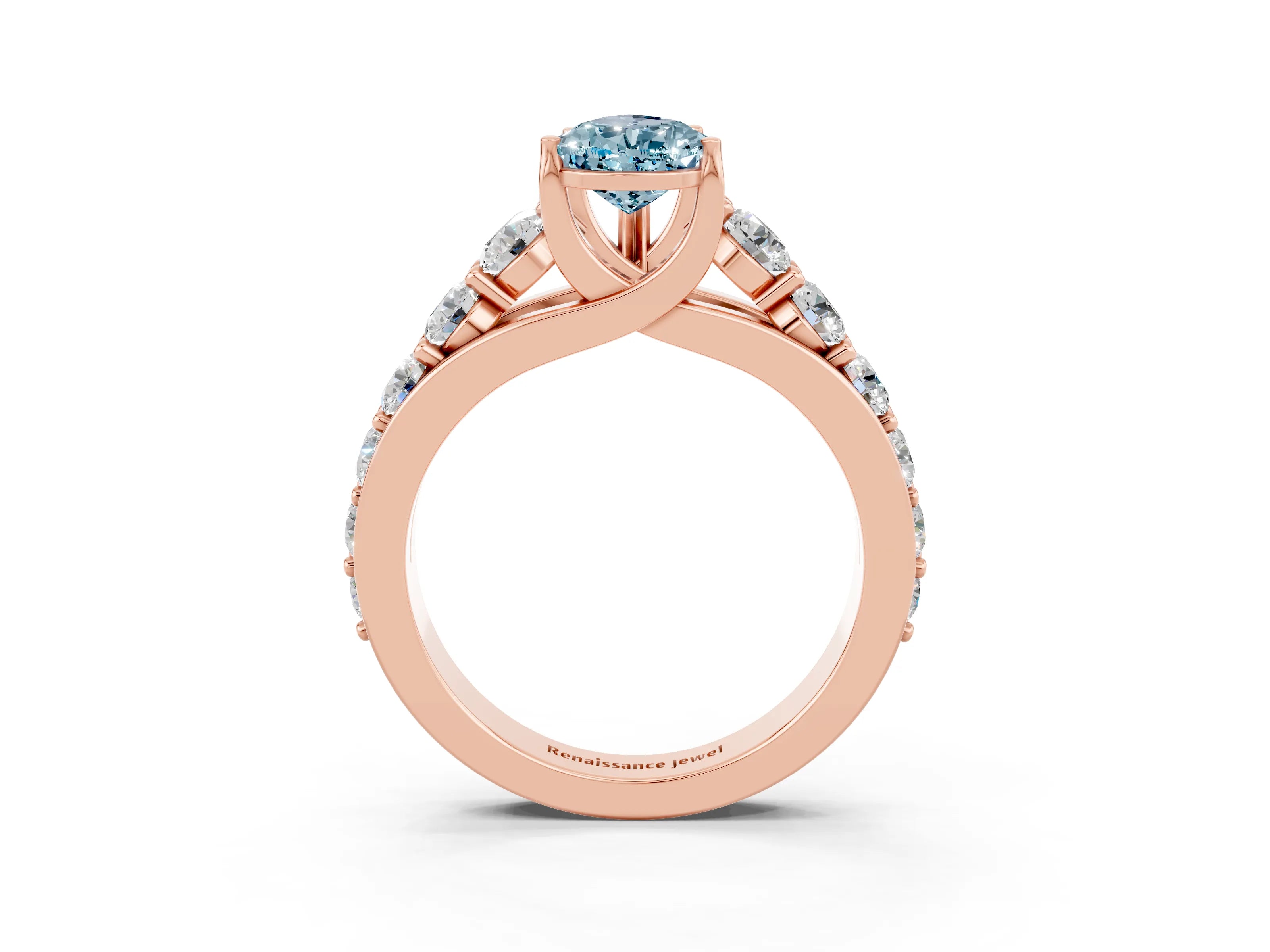 Rose gold Pear Cut Aquamarine Engagement Ring with Pavé Band and Four-Prong Setting_3