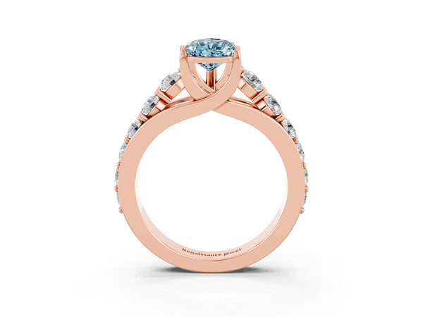 Rose gold Pear Cut Aquamarine Engagement Ring with Pavé Band and Four-Prong Setting