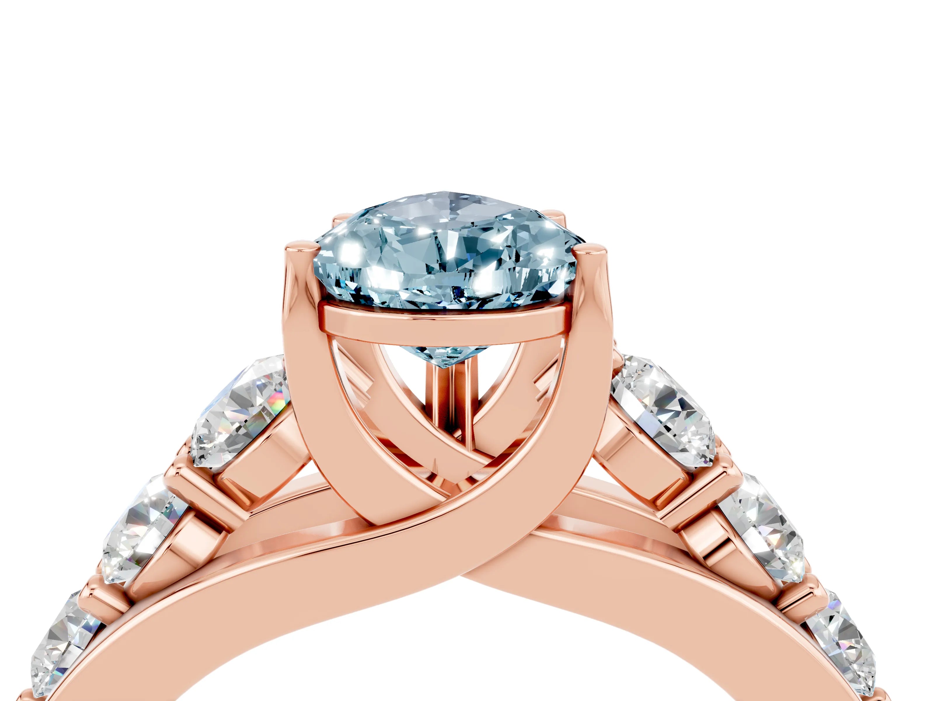 Rose gold Pear Cut Aquamarine Engagement Ring with Pavé Band and Four-Prong Setting_4