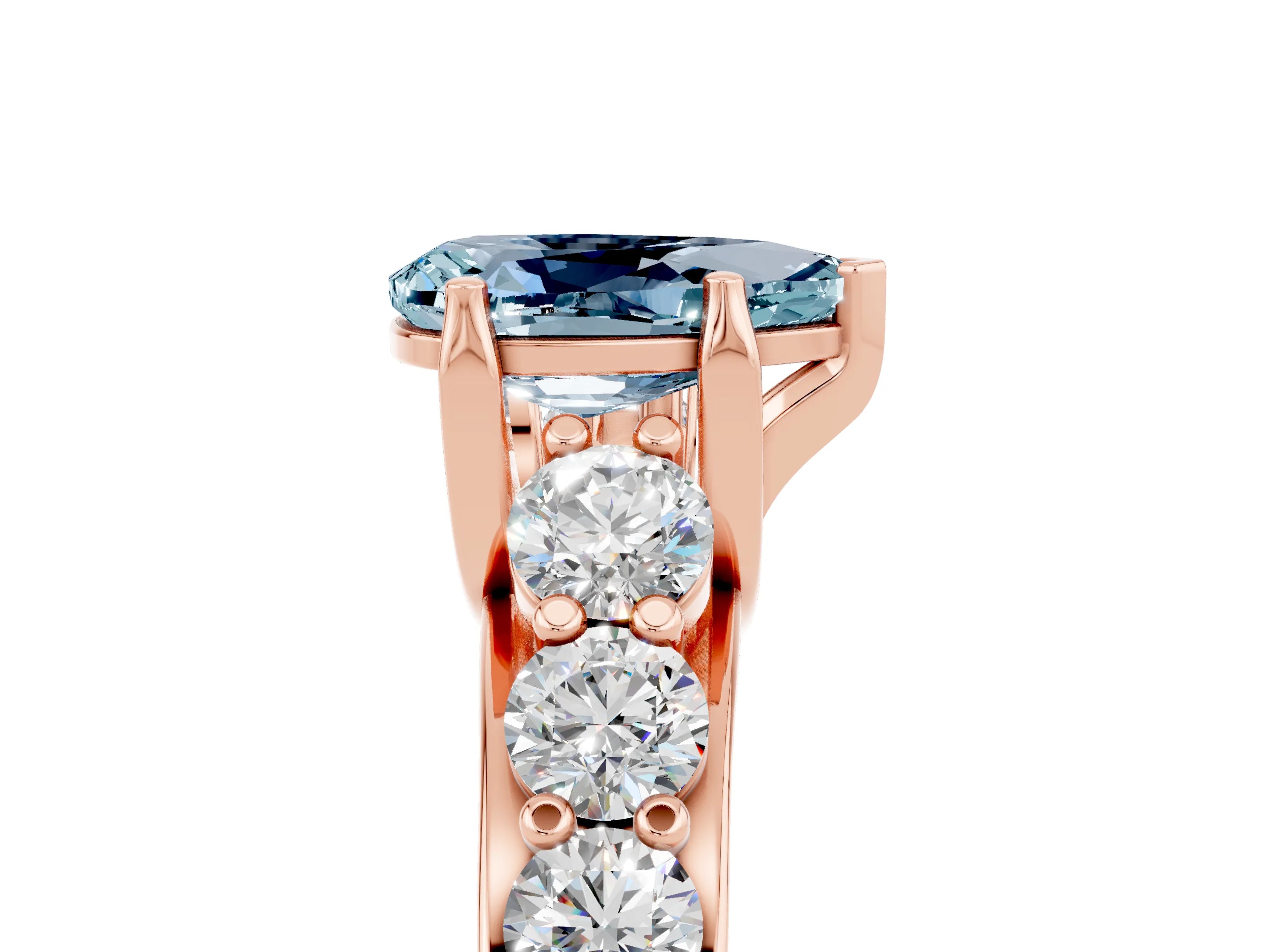 Rose gold Pear Cut Aquamarine Engagement Ring with Pavé Band and Four-Prong Setting_5